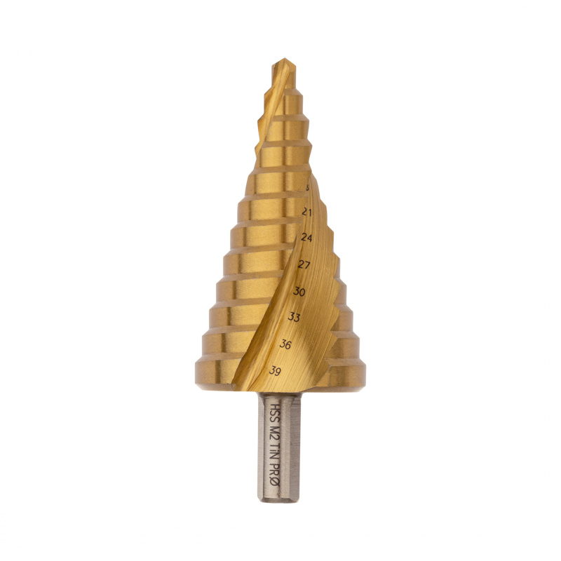 Сверло 3321 ступенч. спиральн., HSS-G M2 TIN по стали (6-39мм, 12 ступеней) хв. 10 мм, ПрофОснастка